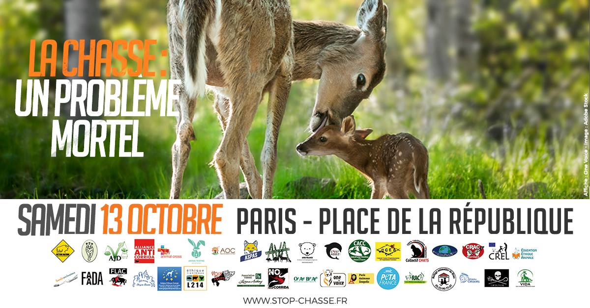 Paris  – Samedi 13 octobre 2018 : Rassemblement unitaire contre la chasse 🦌🐗🕊