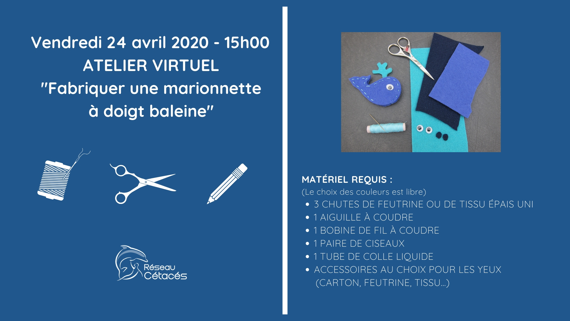 Atelier virtuel « Fabriquer une marionnette (à doigt) baleine », vendredi 24 avril à 15h ~ Depuis chez vous